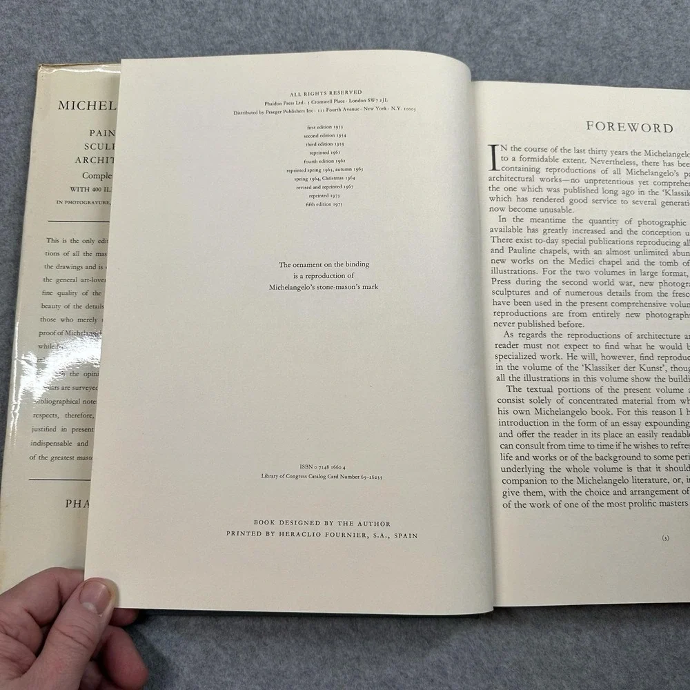 Michelangelo Complete Edition Book Goldscheider Phaidon Vintage Art HC DJ‎